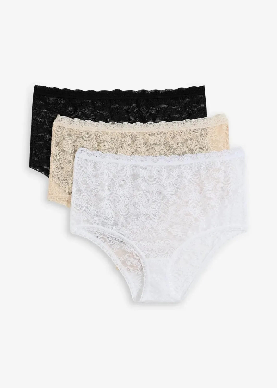 Damen bonprix Nachhaltigere Materialien|Höschen|Highwaist Slip aus Spitze (3er Pack)