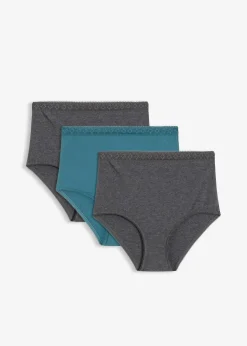 Damen bonprix Höschen|Baumwollunterwäsche|Highwaist Slip mit Baumwolle (3er Pack)