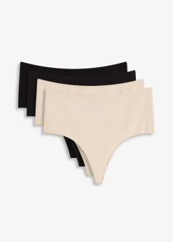 Damen bonprix Wäsche·Baumwollunterwäsche|Wäsche·Höschen|Highwaist String mit weicher Baumwolle (4er Pack)