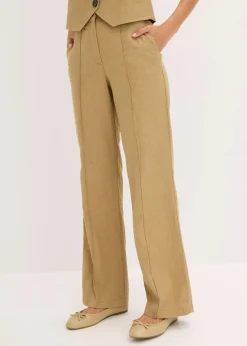 Online Highwaist-Bundfaltenhose mit Leinen Damen Hosen