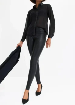 Damen bonprix Kurzgrößen|Bekleidung·Kleider|Hochglänzende Lederimitat-Leggings