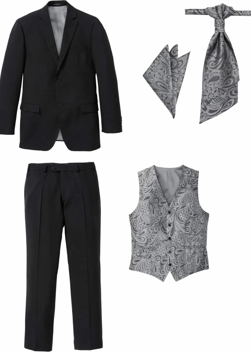 Hochzeitsanzug mit Weste und Plastron (5-tlg. Set), Regular Fit Herren Große Größen|Anzüge & Sakkos