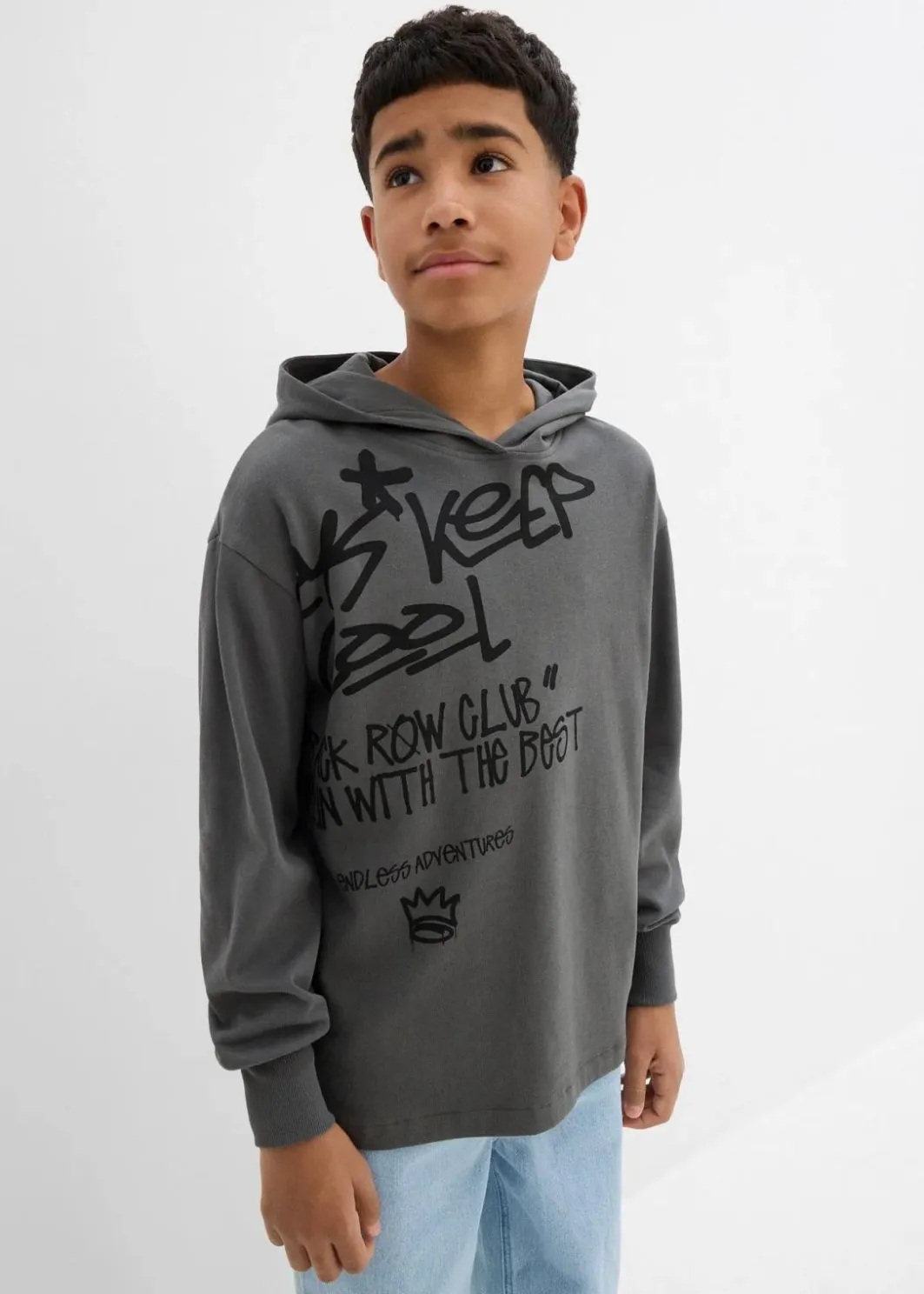 Kinder bonprix Jungen 2-8 Jahre·Nachhaltigere Materialien|Jungen 9-16 Jahre·Sweat & Strick|Hoodie mit Graffiti-Print aus reiner Bio-Baumwolle