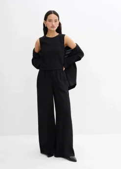 Damen bonprix Zweiteiler & Sets|Hosen|Hose aus aus strukturiertem Crinkle-Viskose-Mix
