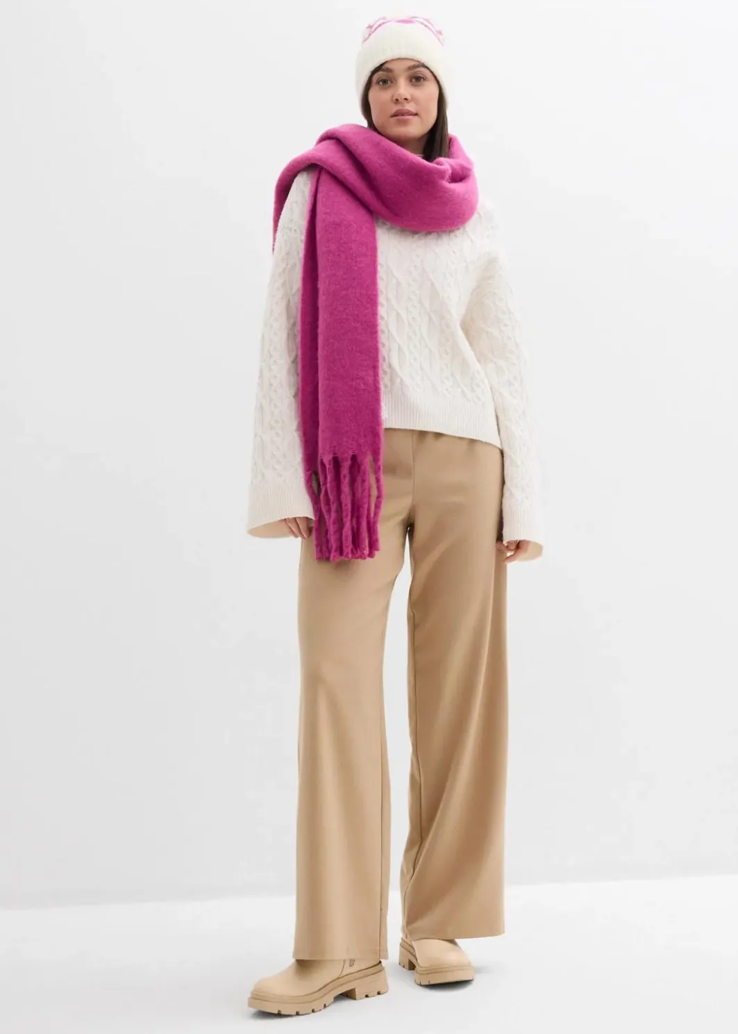 Damen bonprix Hosen|Bekleidung·Kleider|Hose in Wolloptik mit Bequembund