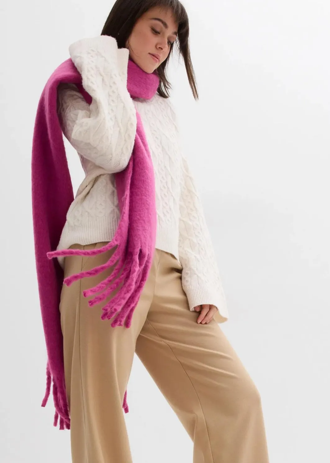 Damen bonprix Hosen|Bekleidung·Kleider|Hose in Wolloptik mit Bequembund