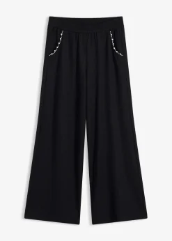 Damen bonprix Bekleidung·Kleider|Hosen|Hose mit Perlen Applikation aus strukturiertem Jersey