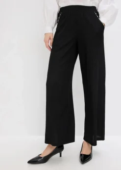 Damen bonprix Bekleidung·Kleider|Hosen|Hose mit Perlen Applikation aus strukturiertem Jersey