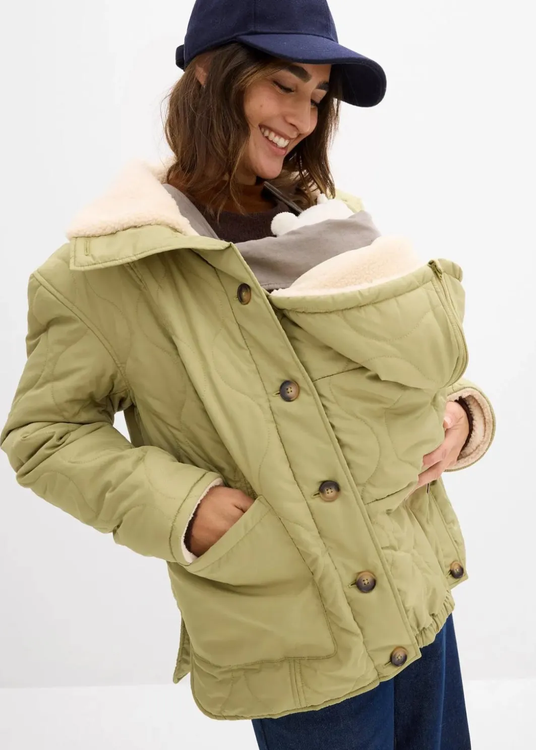 Damen bonprix Bekleidung·Blazer|Umstandsmode|3-in-1 Leichte Umstandsjacke mit Teddyfutter und Trageeinsatz