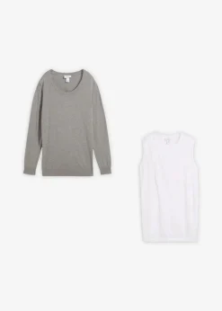 3-in-1 Set aus Umstandspullover und Stilltop aus Baumwollstrick Damen Bekleidung·Blazer|Umstandsmode
