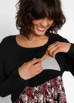 Online 2-in-1 Umstand- und Stillkleid aus einer Materialkombination Damen Umstandsmode