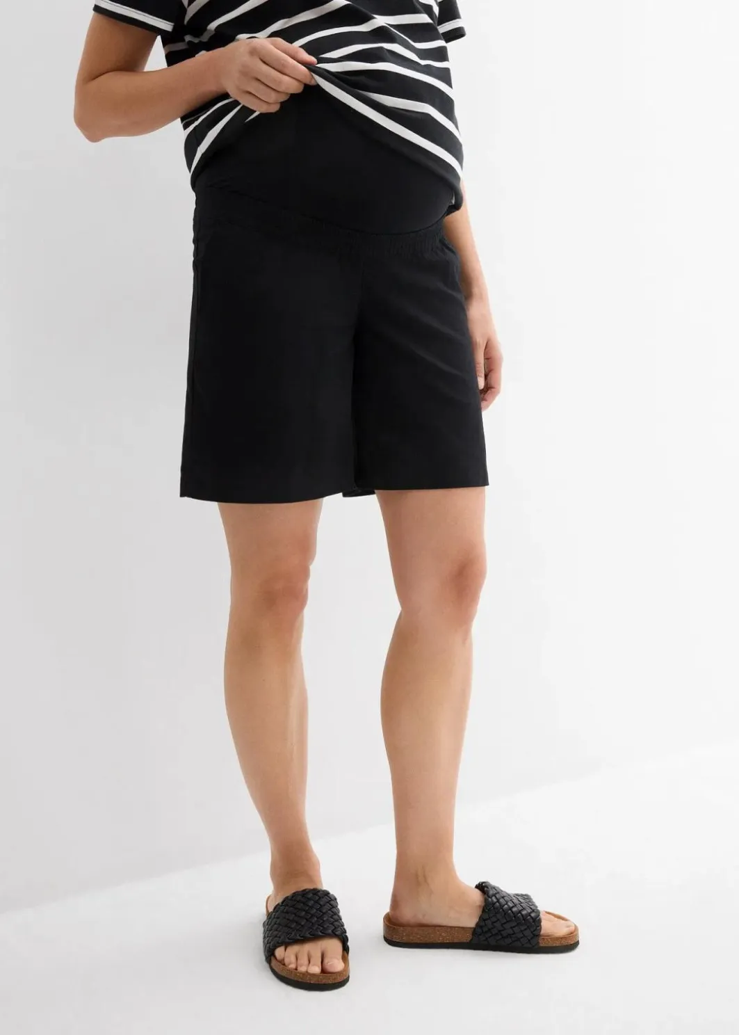 Damen bonprix Bekleidung·Blazer|Umstandsmode|2-in-1 Umstandsbermuda mit Bauchband zum Umklappen aus Leinen-Mix