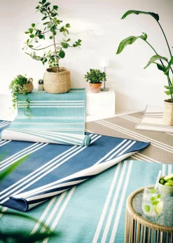 Best In- und Outdoor Wende-Teppich mit Streifen Läufer|Flachgewebe-Teppiche