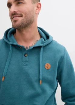 Herren bonprix Große Größen|Sweat|innen weich angerautes Kapuzensweatshirt mit Lederimitat-Details