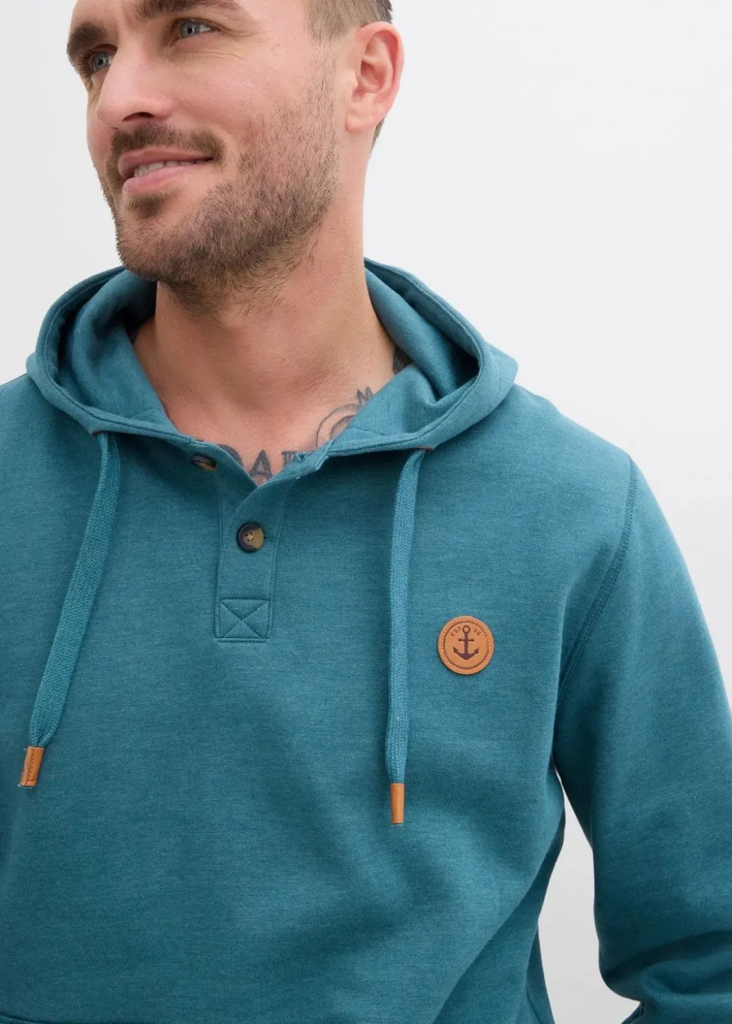 Herren bonprix Große Größen|Sweat|innen weich angerautes Kapuzensweatshirt mit Lederimitat-Details