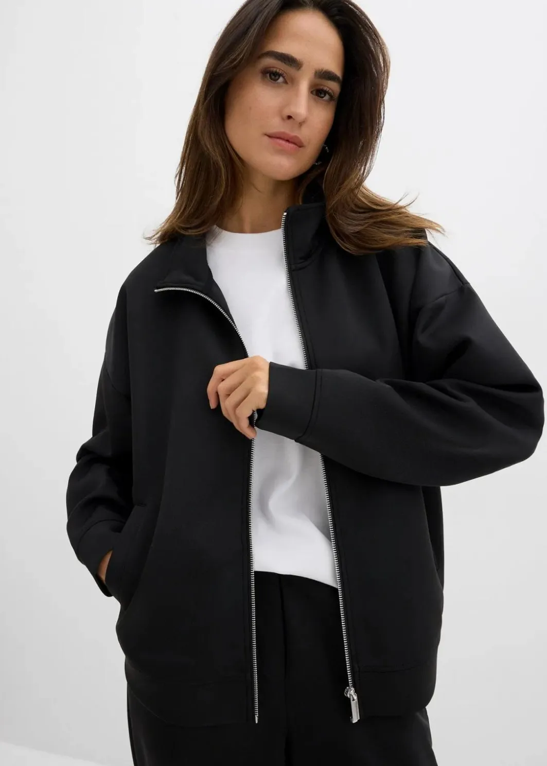 Damen bonprix Shirts & Tops|Basics|Jacke in Scuba Qualität mit Reißverschluss
