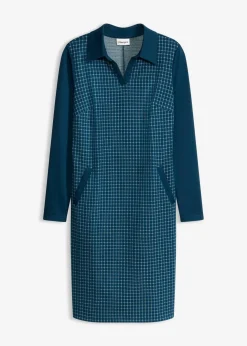 Damen bonprix Bekleidung·Pullover & Strickjacken|Kleider|Jacquard Kleid mit Kontrastkragen