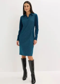 Damen bonprix Bekleidung·Pullover & Strickjacken|Kleider|Jacquard Kleid mit Kontrastkragen