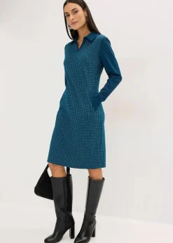 Damen bonprix Bekleidung·Pullover & Strickjacken|Kleider|Jacquard Kleid mit Kontrastkragen