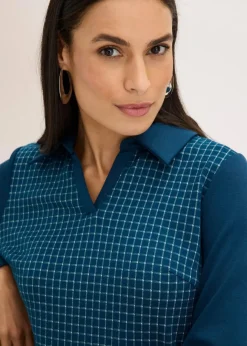 Damen bonprix Bekleidung·Pullover & Strickjacken|Kleider|Jacquard Kleid mit Kontrastkragen