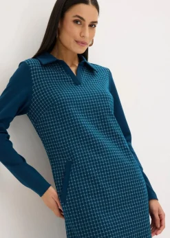 Damen bonprix Bekleidung·Pullover & Strickjacken|Kleider|Jacquard Kleid mit Kontrastkragen
