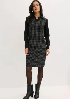 Clearance Jacquard Kleid mit Kontrastkragen Damen Bekleidung·Pullover & Strickjacken|Kleider