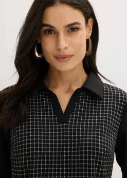 Clearance Jacquard Kleid mit Kontrastkragen Damen Bekleidung·Pullover & Strickjacken|Kleider