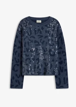 Sale Jacquard Oversize Pullover mit Pailletten Damen Bekleidung·Umstandsmode|Strickmode