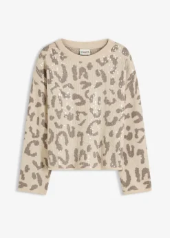 Hot Jacquard Oversize Pullover mit Pailletten Damen Bekleidung·Umstandsmode|Strickmode