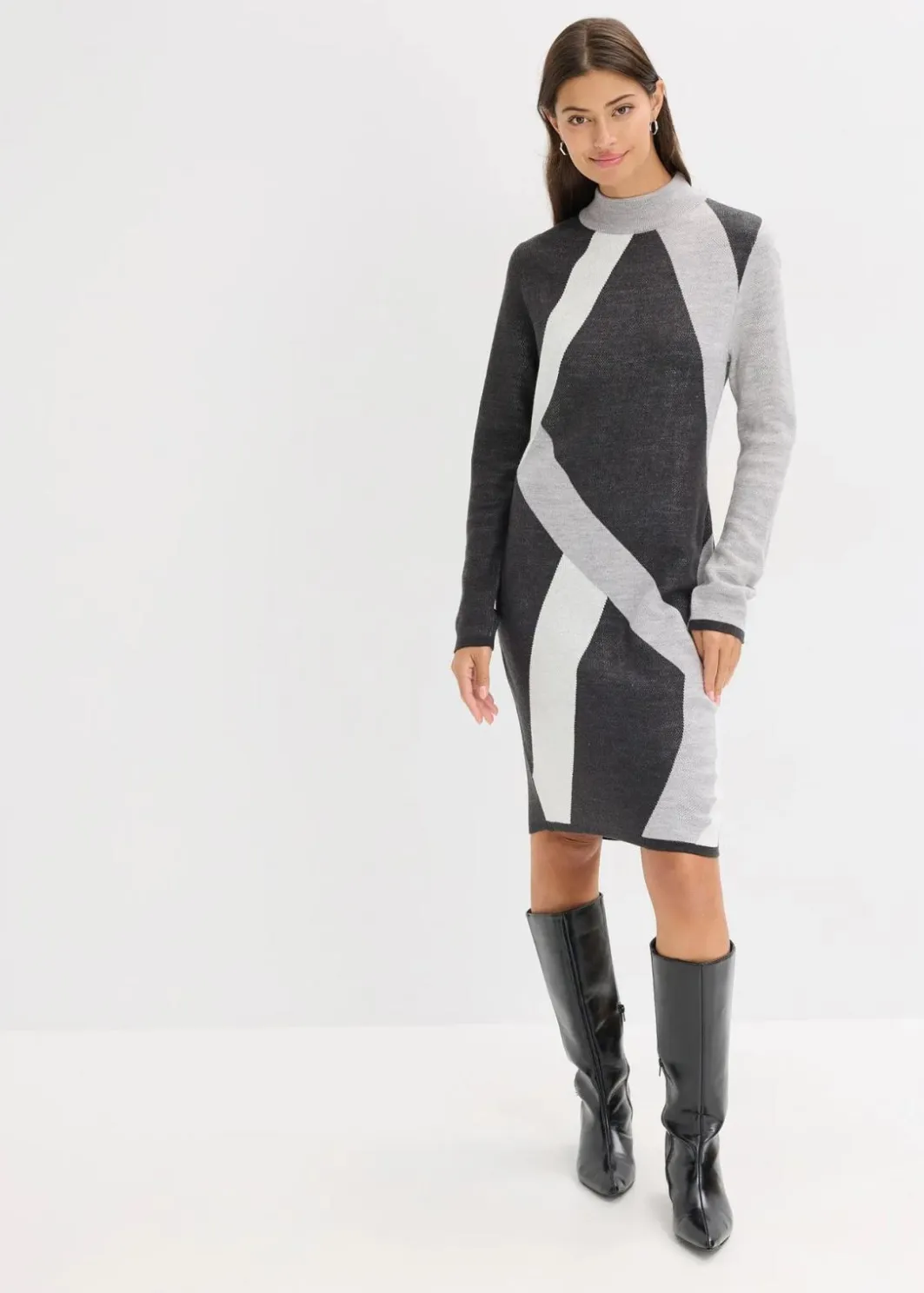 Jacquard-Strickkleid mit modernen Streifen Damen Bekleidung·Umstandsmode|Bekleidung·Pullover & Strickjacken