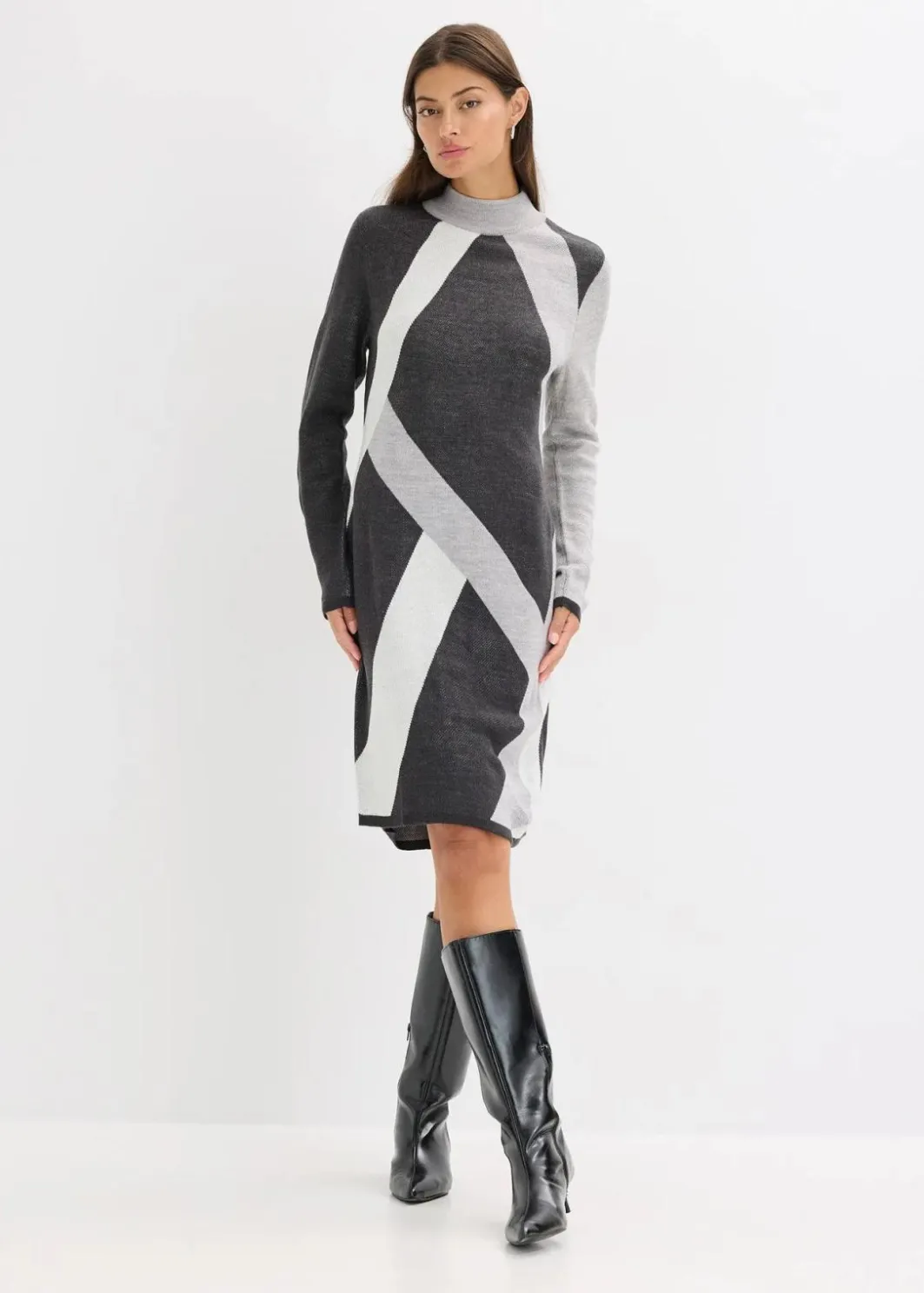 Jacquard-Strickkleid mit modernen Streifen Damen Bekleidung·Umstandsmode|Bekleidung·Pullover & Strickjacken