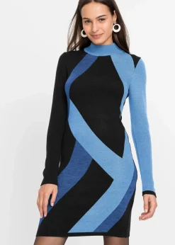 Damen bonprix Strickmode|Bekleidung·Pullover & Strickjacken|Jacquard-Strickkleid mit modernen Streifen