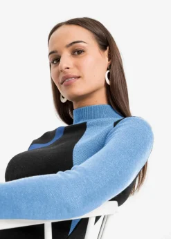 Damen bonprix Strickmode|Bekleidung·Pullover & Strickjacken|Jacquard-Strickkleid mit modernen Streifen