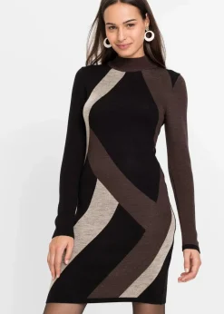 Discount Jacquard-Strickkleid mit modernen Streifen Damen Strickmode|Bekleidung·Pullover & Strickjacken