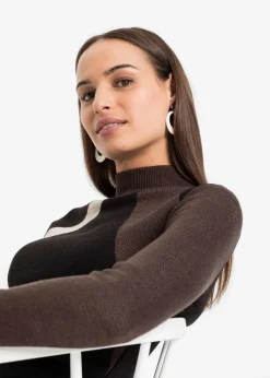 Discount Jacquard-Strickkleid mit modernen Streifen Damen Strickmode|Bekleidung·Pullover & Strickjacken
