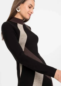 Discount Jacquard-Strickkleid mit modernen Streifen Damen Strickmode|Bekleidung·Pullover & Strickjacken