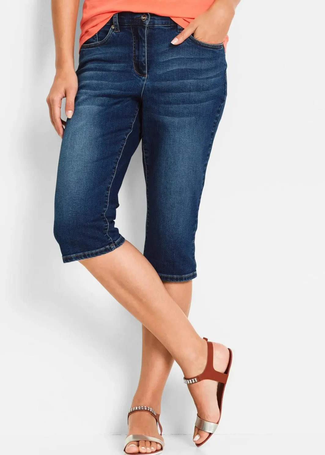 Damen bonprix Bekleidung·Outdoorbekleidung|Bekleidung·Shirts & Tops|Jeans Bermuda Mid Waist, Bequembund