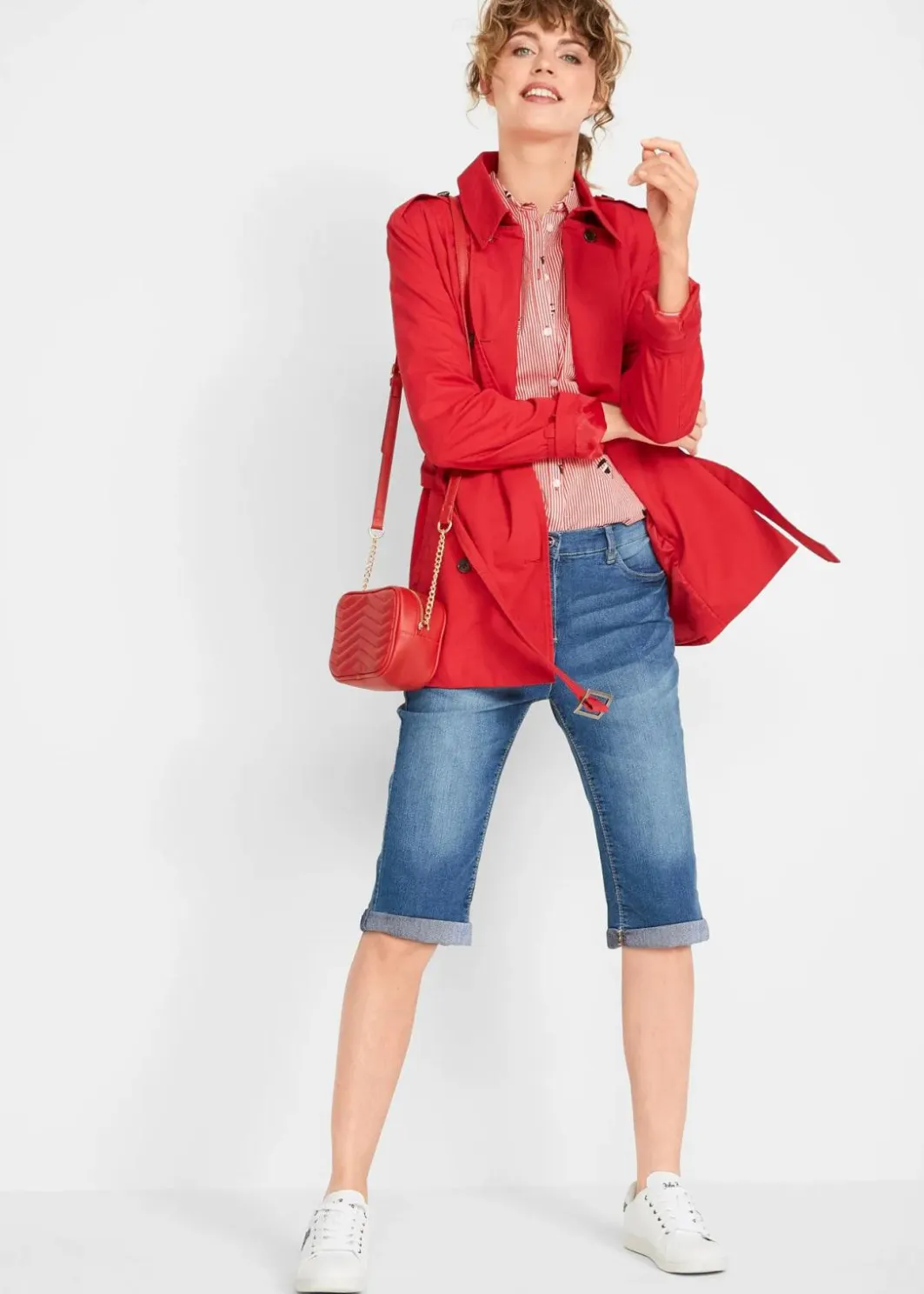 Damen bonprix Bekleidung·Outdoorbekleidung|Bekleidung·Shirts & Tops|Jeans Bermuda Mid Waist mit gekrempeltem Saum
