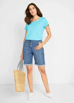 New Jeans Bermuda Mid Waist mit Stickerei und Bequembund Damen Bekleidung·Outdoorbekleidung|Bekleidung·Shirts & Tops