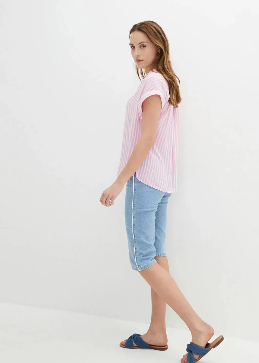 Damen bonprix Jeans|Shorts|Jeans Bermuda Slim Fit High Waist