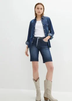 Outlet Jeans Bermuda Slim Fit Mid Waist Damen Jeans|Shorts
