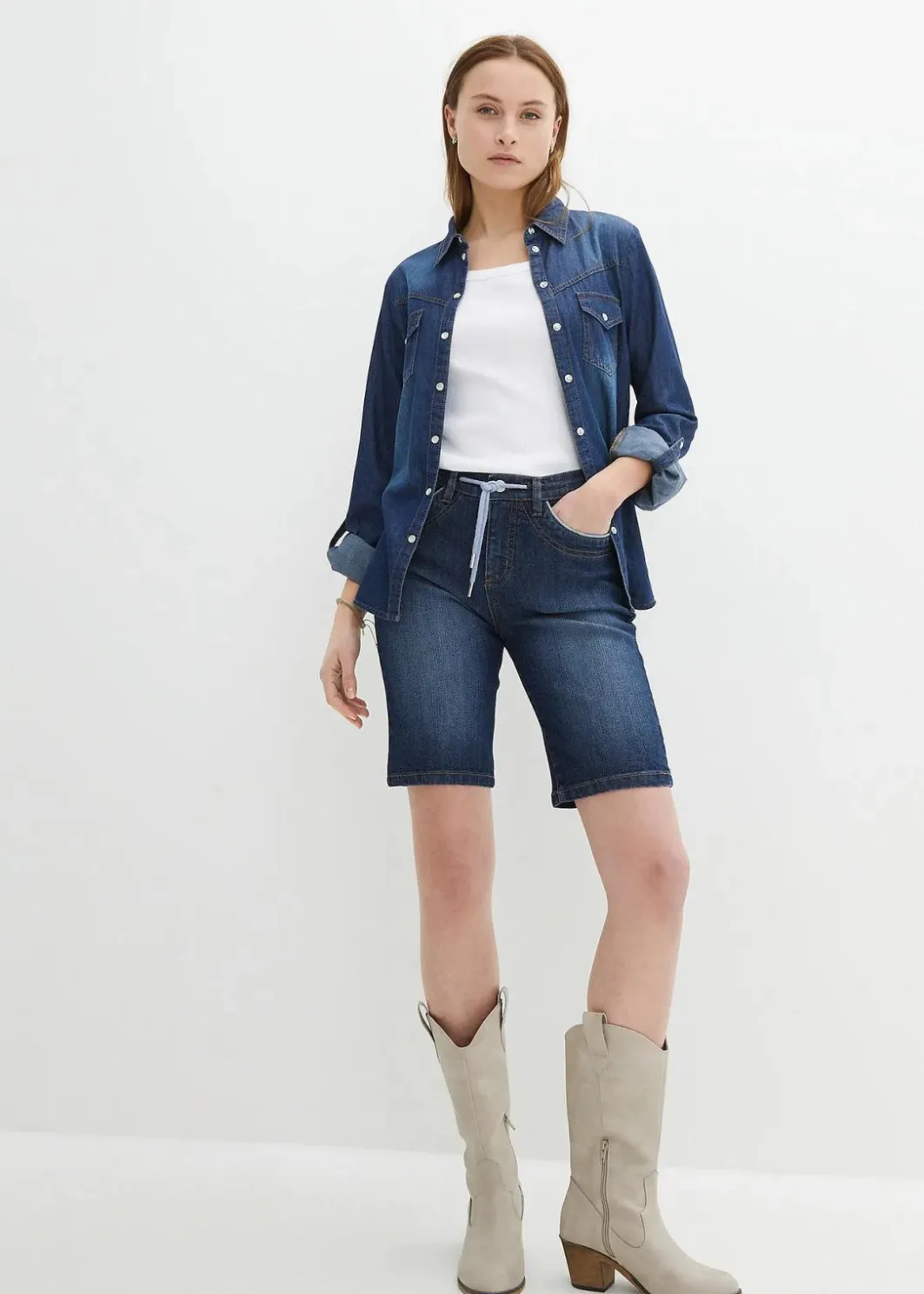 Outlet Jeans Bermuda Slim Fit Mid Waist Damen Jeans|Shorts