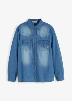 Damen bonprix Bekleidung·Jacken & Mäntel|Blusen & Tuniken|Jeansbluse mit Druckknöpfen, Langarm