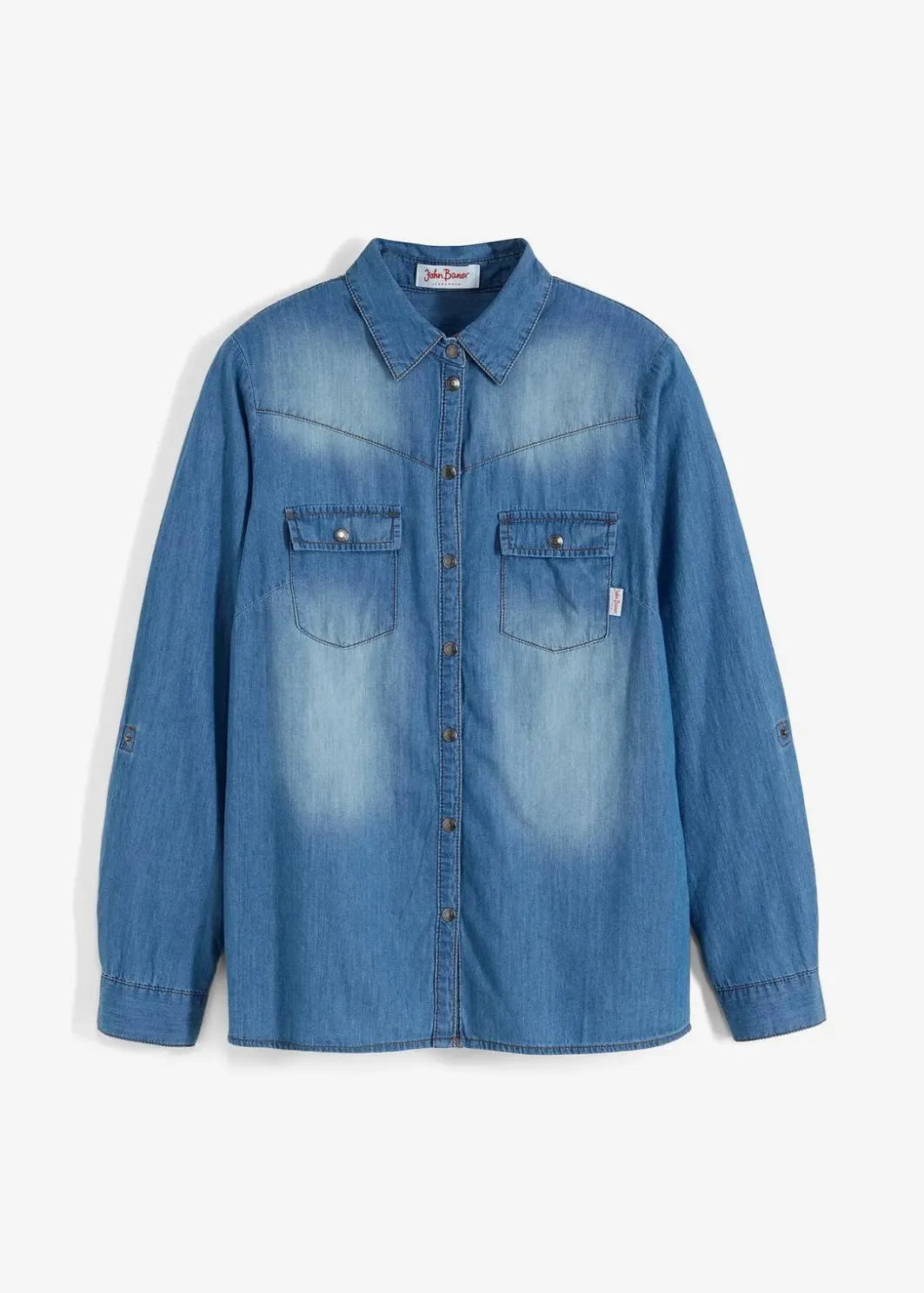 Damen bonprix Bekleidung·Jacken & Mäntel|Blusen & Tuniken|Jeansbluse mit Druckknöpfen, Langarm