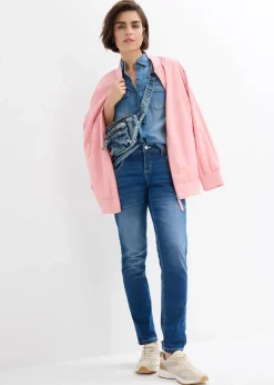Damen bonprix Bekleidung·Jacken & Mäntel|Blusen & Tuniken|Jeansbluse mit Druckknöpfen, Langarm
