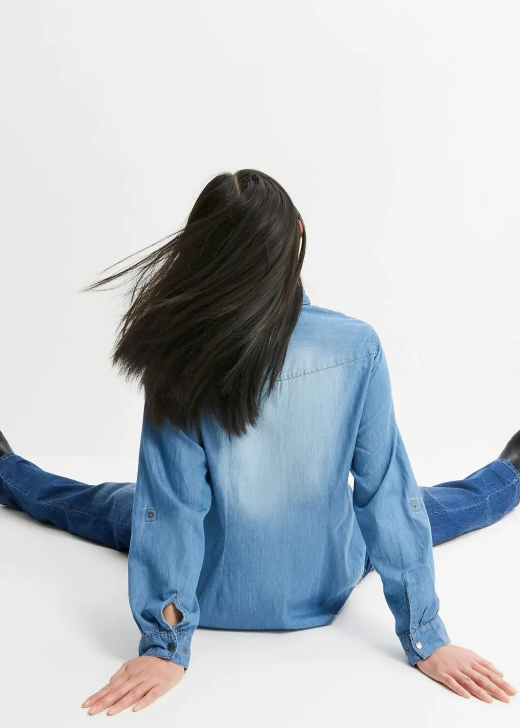 Damen bonprix Bekleidung·Jacken & Mäntel|Blusen & Tuniken|Jeansbluse mit Druckknöpfen, Langarm