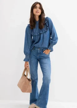 Best Jeansbluse mit Rüschen Damen Bekleidung·Jacken & Mäntel|Blusen & Tuniken