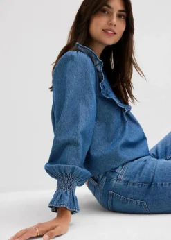 Best Jeansbluse mit Rüschen Damen Bekleidung·Jacken & Mäntel|Blusen & Tuniken