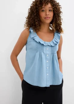 Damen bonprix Blusen & Tuniken|Shirts & Tops|Jeans-Blusentop aus Bio-Baumwolle