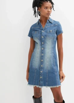 Damen bonprix Kleider|Jeanskleid mit Knöpfen